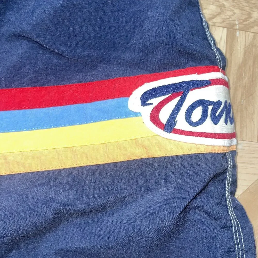 Vtg Tommy Hilfiger Men's L Board Shorts Swim Trunks Navy w. Stripe